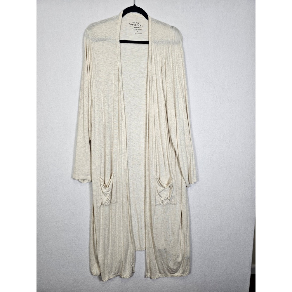 Cozycore Torrid Super Soft Knit Duster Cardigan Womens 5 Oatmeal Heather Pockets
